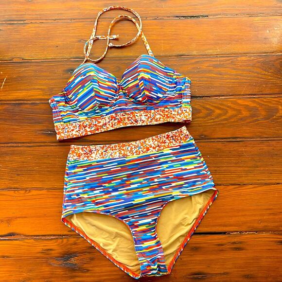 Liberty of London long line hi rise multi-print bikini swimsuit sz S - Picture 1 of 8
